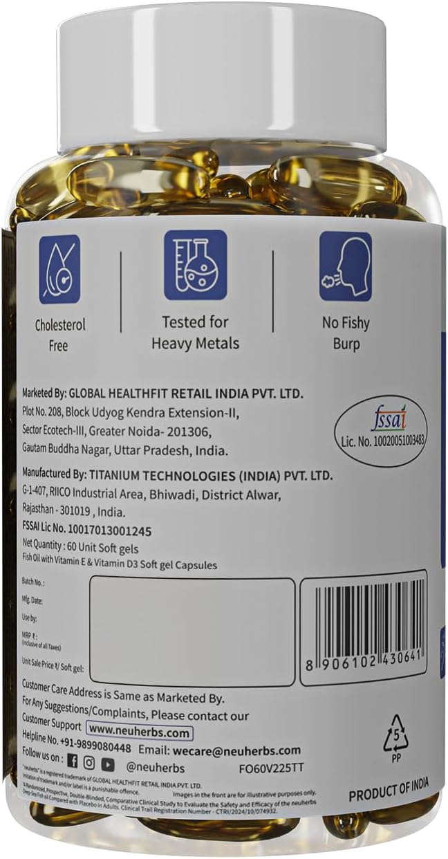 کپسول روغن ماهی امگا ۳، Neuherbs، 60 سافت‌ژل