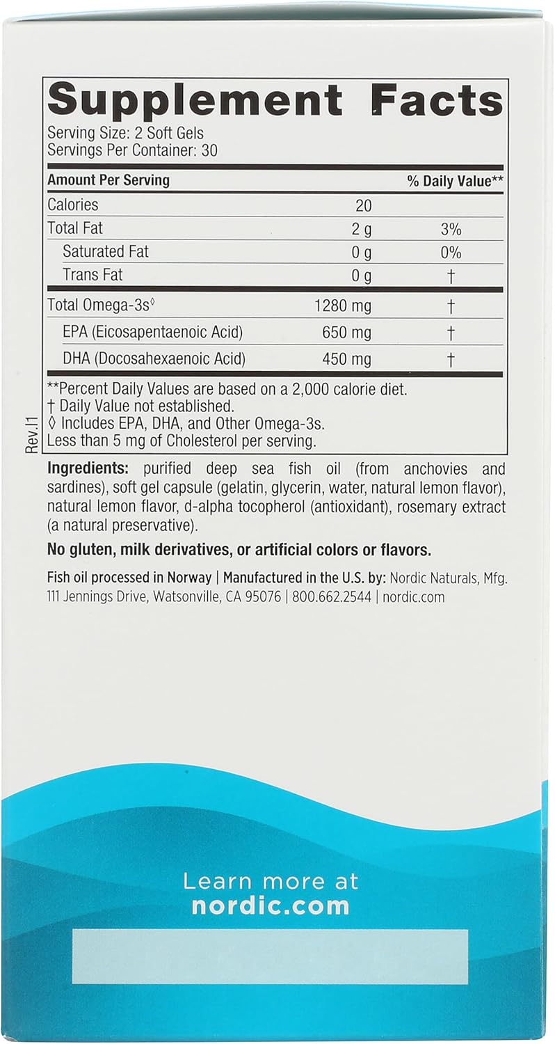 کپسول روغن ماهی امگا ۳، Nordic Naturals، مدل Ultimate Omega، 60 سافت‌ژل، طعم لیمو
