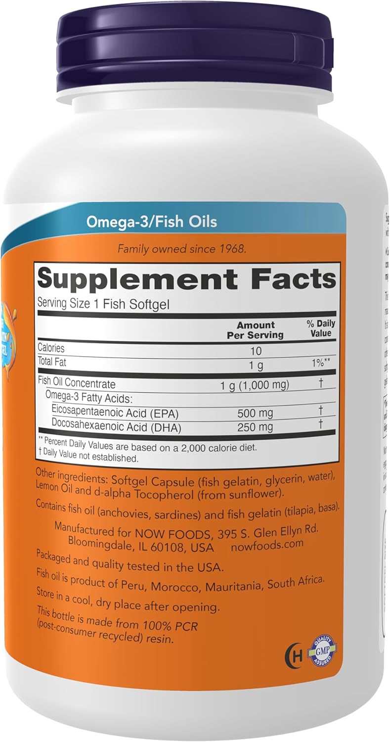 کپسول روغن ماهی امگا ۳، NOW Foods، مدل Ultra Omega-3، EPA 500 میلی‌گرم و DHA 250 میلی‌گرم