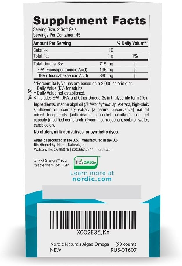 مکمل وگان امگا ۳ روغن جلبک، Nordic Naturals، 90 عدد