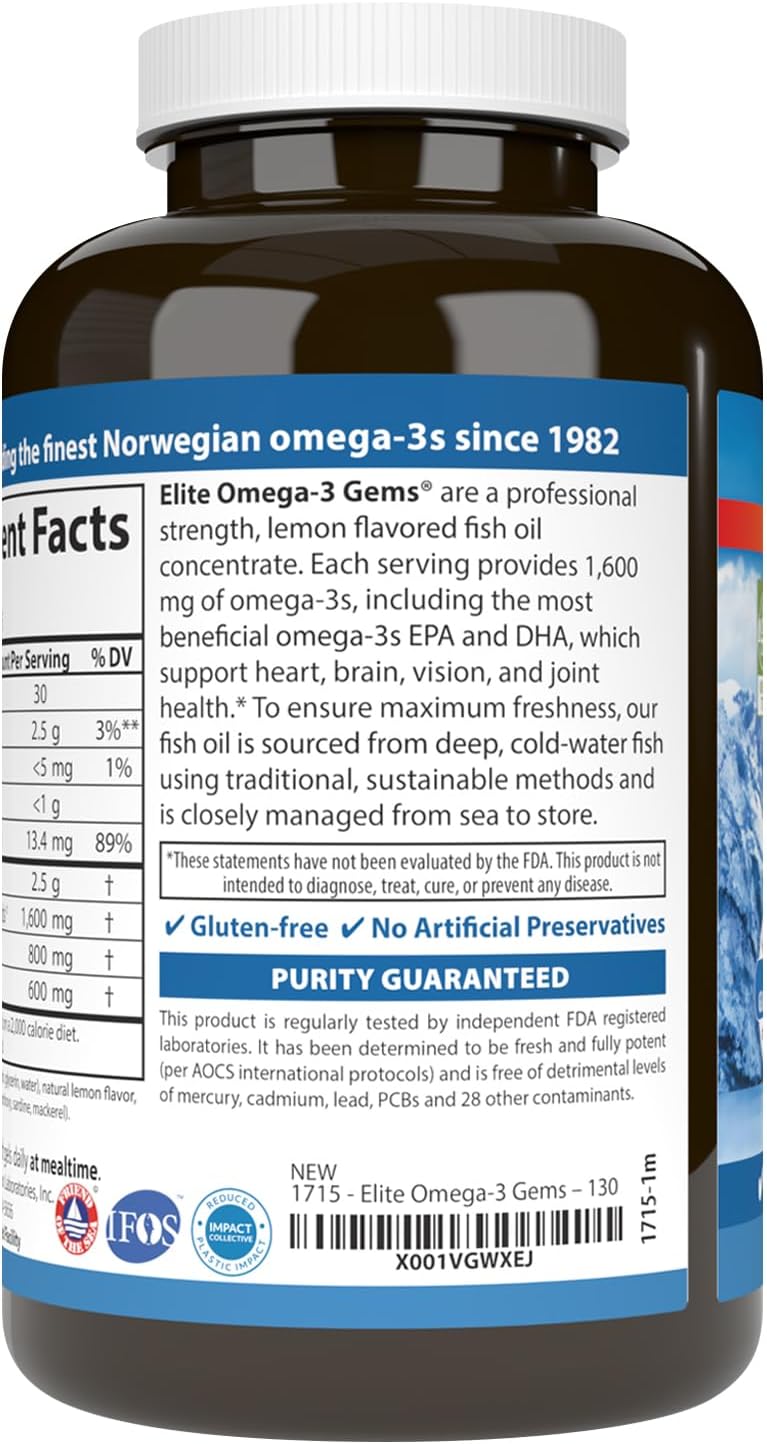 کپسول روغن ماهی امگا ۳، Carlson، مدل Elite Omega-3 Gems، 130 سافت‌ژل، طعم لیمو