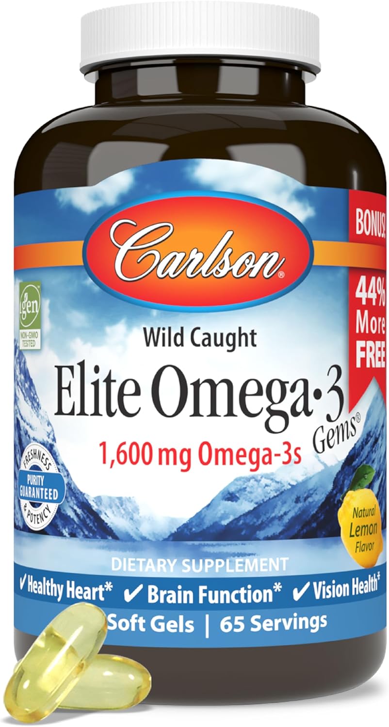 کپسول روغن ماهی امگا ۳، Carlson، مدل Elite Omega-3 Gems، 130 سافت‌ژل، طعم لیمو