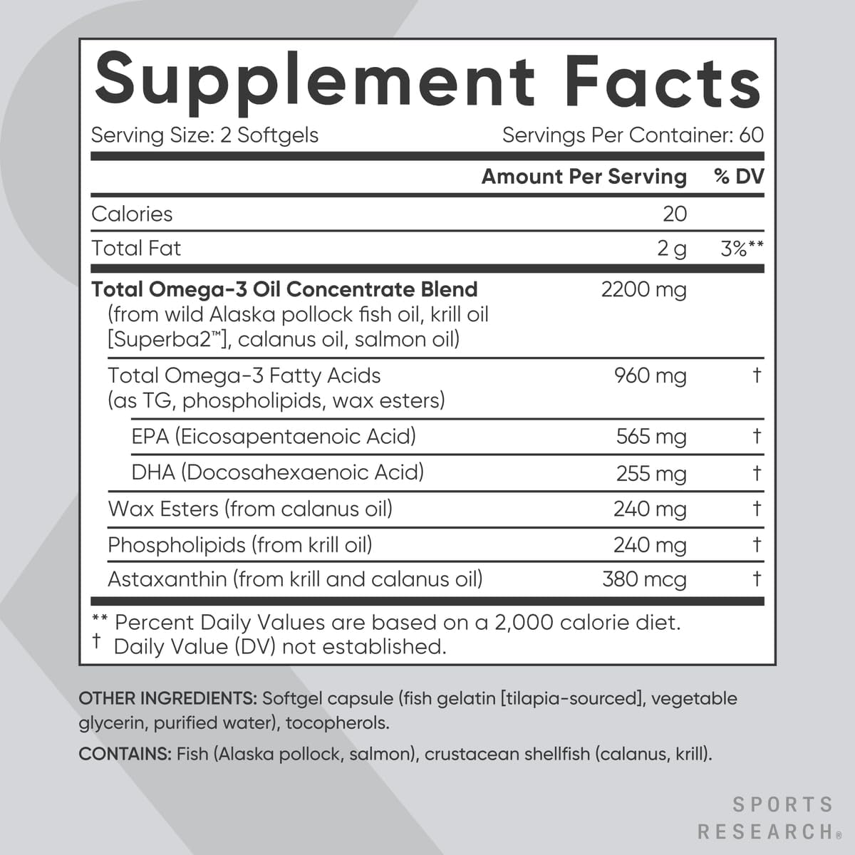 کپسول روغن کریل امگا ۳، Sports Research، مدل Total Omega، 120 سافت‌ژل