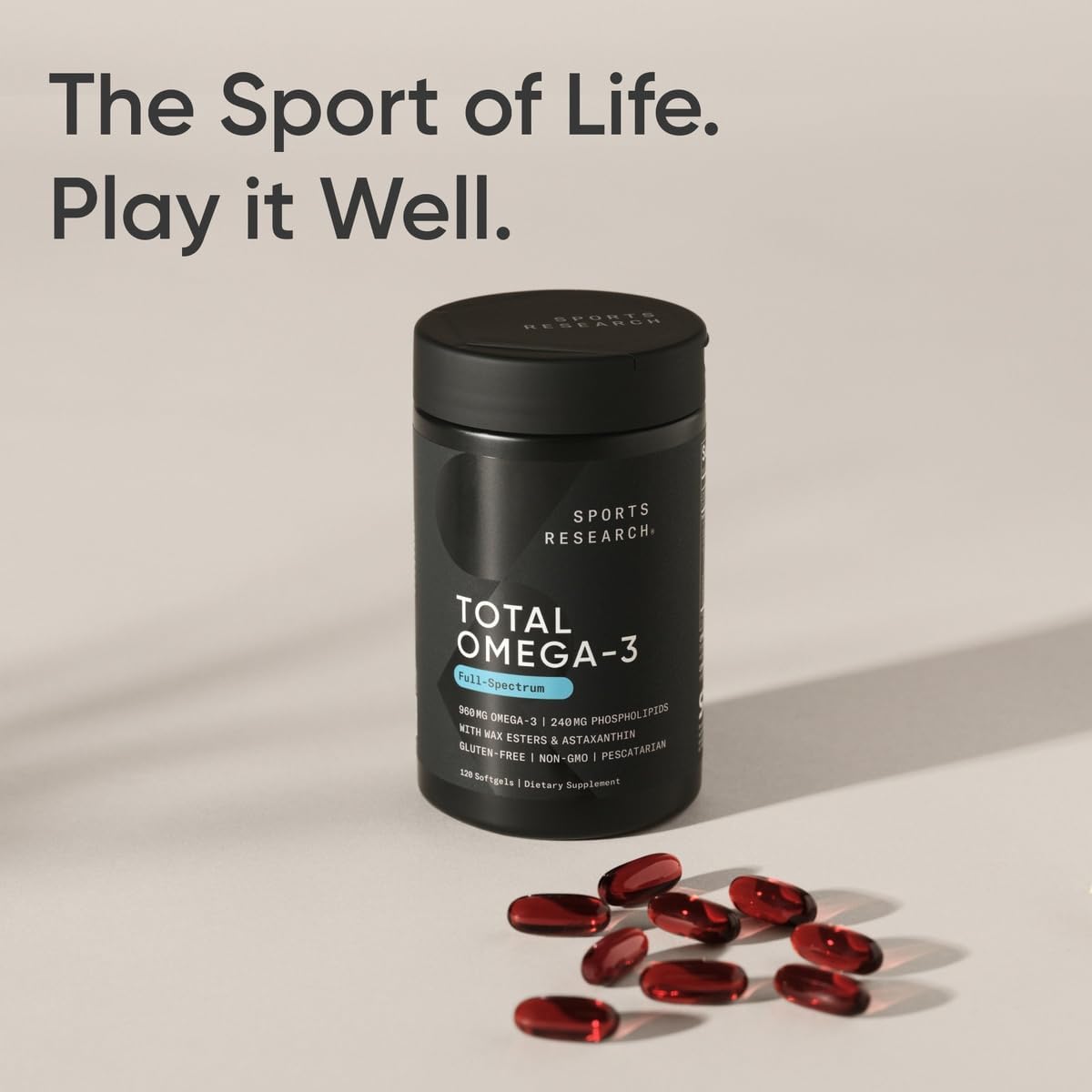 کپسول روغن کریل امگا ۳، Sports Research، مدل Total Omega، 120 سافت‌ژل
