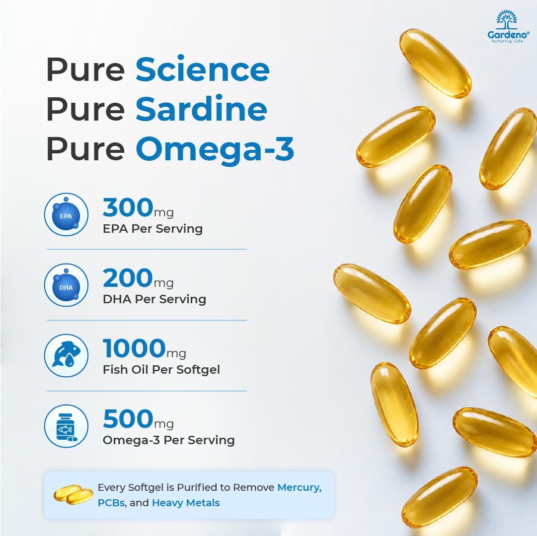کپسول روغن ماهی امگا ۳، Gardeno Nurturing Life، 1000 میلی‌گرم، EPA 300 میلی‌گرم و DHA 200 میلی‌گرم، 60 سافت‌ژل