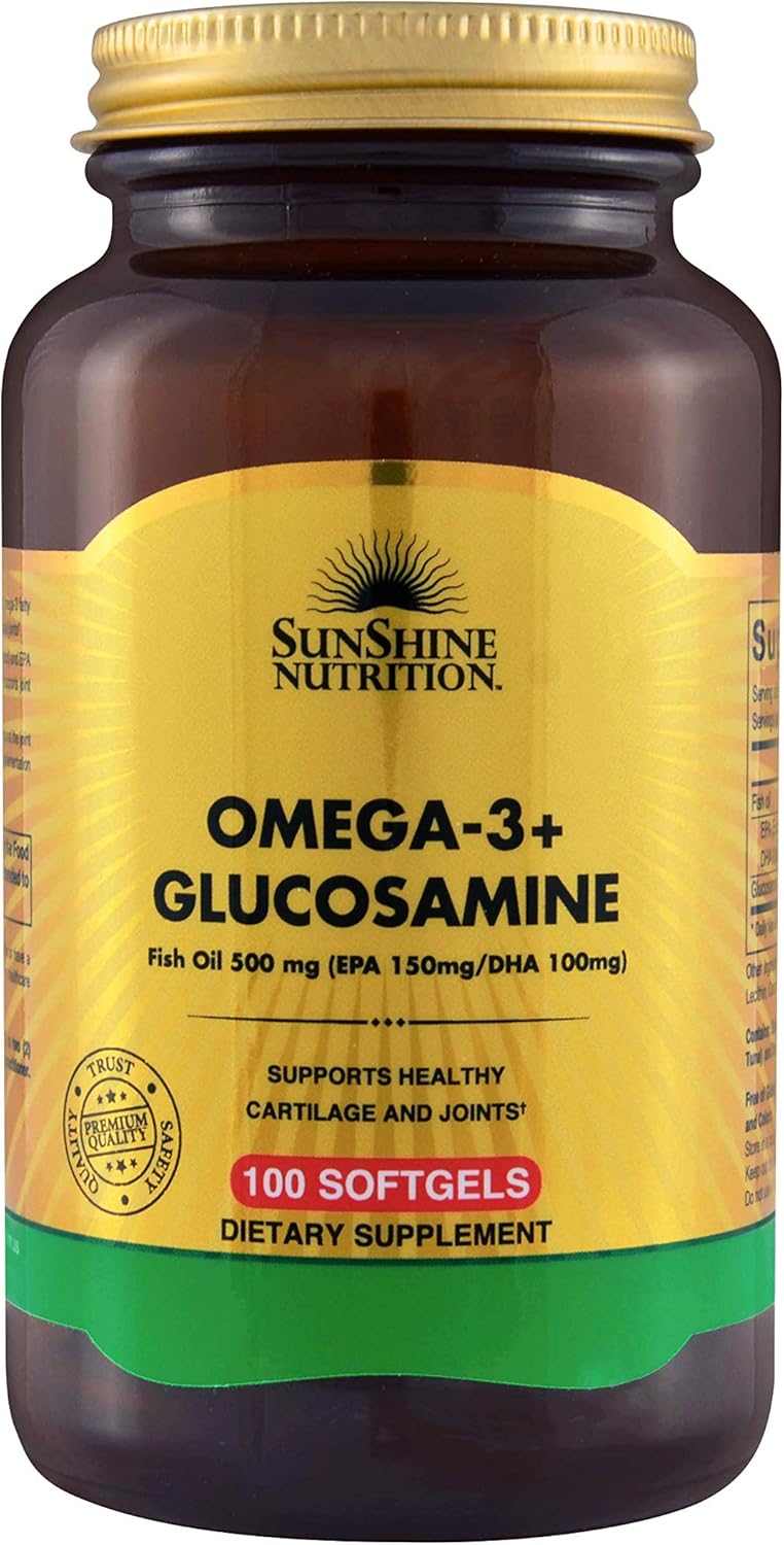 مکمل امگا ۳ و گلوکزامین، Sunshine Nutrition، 500 میلی‌گرم، EPA 150 میلی‌گرم و DHA 100 میلی‌گرم، 100 سافت‌ژل