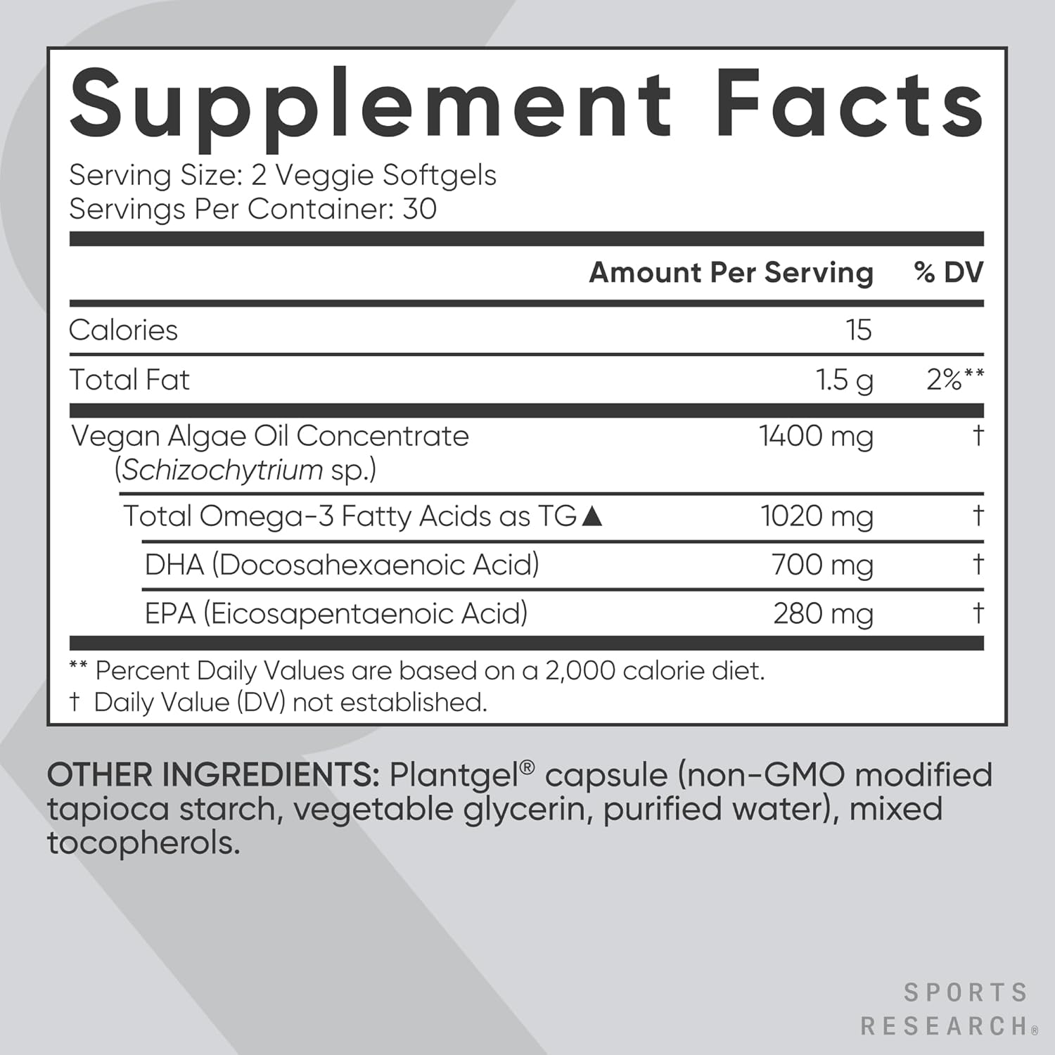 مکمل وگان امگا ۳ روغن جلبک، Sports Research، مدل Vegan DHA