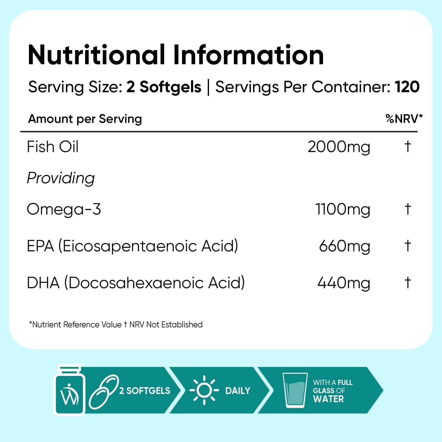 کپسول روغن ماهی امگا ۳، WeightWorld، 2000 میلی‌گرم، EPA 660 میلی‌گرم و DHA 440 میلی‌گرم، 240 سافت‌ژل