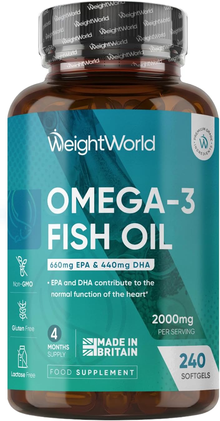 کپسول روغن ماهی امگا ۳، WeightWorld، 2000 میلی‌گرم، EPA 660 میلی‌گرم و DHA 440 میلی‌گرم، 240 سافت‌ژل