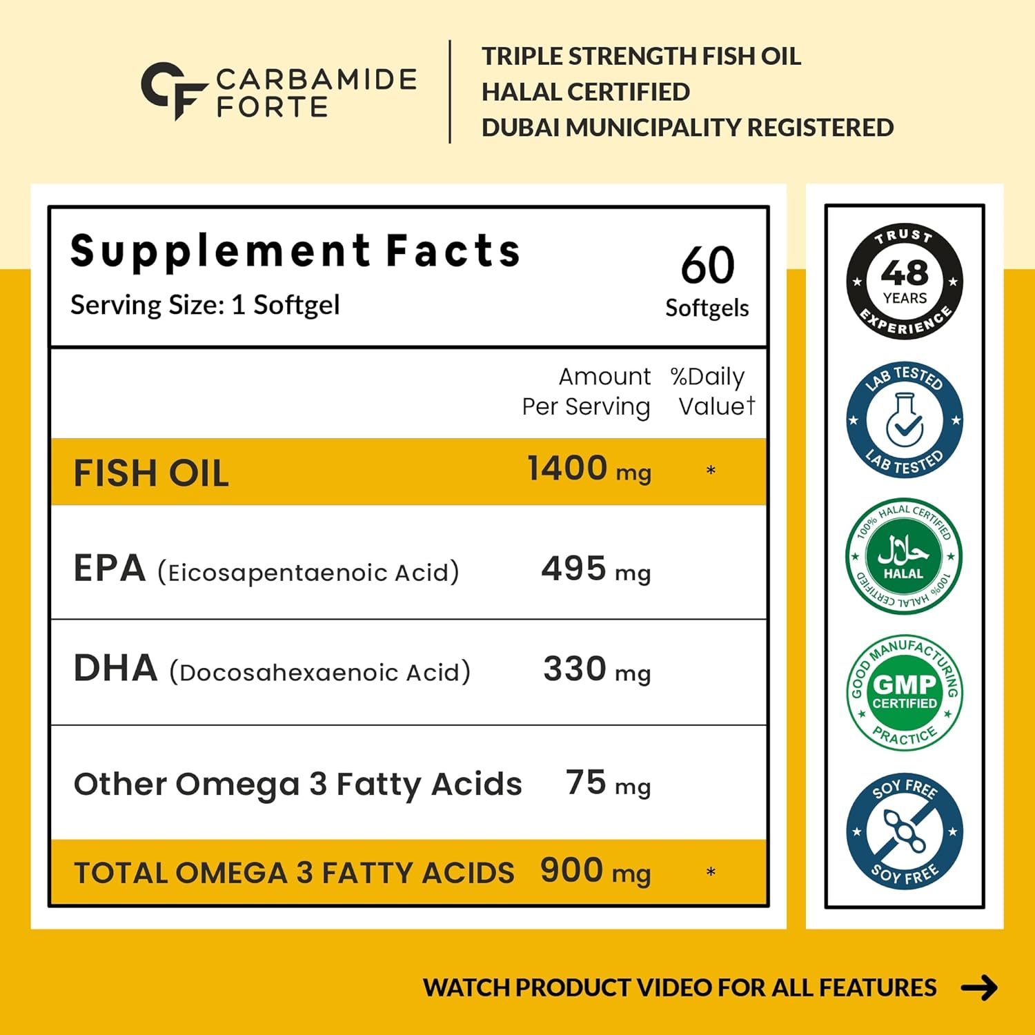 کپسول روغن ماهی امگا ۳، Carbamide Forte، 60 کپسول