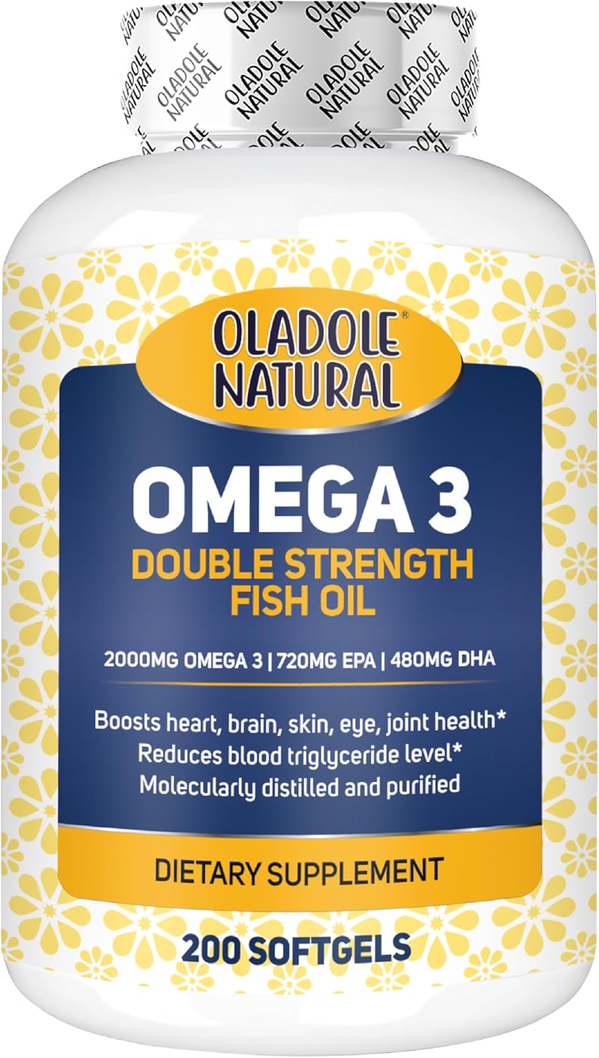کپسول روغن ماهی امگا ۳، Oladole Natural، 2000 میلی‌گرم، EPA 720 میلی‌گرم و DHA 480 میلی‌گرم، 200 سافت‌ژل