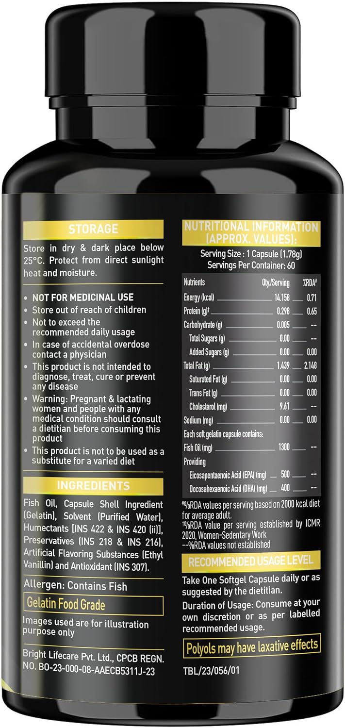 کپسول روغن ماهی امگا ۳، MuscleBlaze، EPA 560 میلی‌گرم و DHA 400 میلی‌گرم