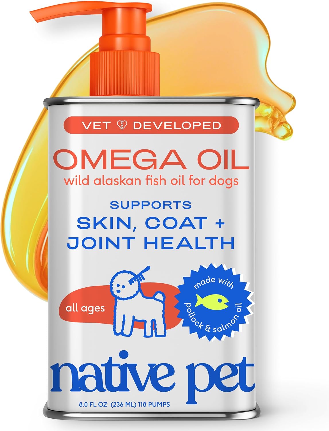 روغن سالمون امگا ۳ برای سگ و گربه، Native Pet، 8 اونس