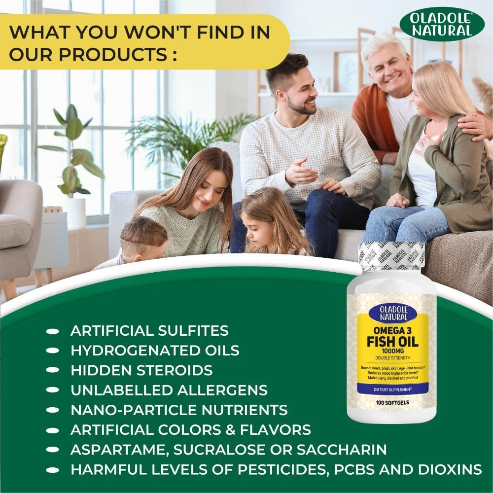 کپسول روغن ماهی امگا ۳، Oladole Natural، 1000 میلی‌گرم، EPA 360 میلی‌گرم و DHA 240 میلی‌گرم، 100 سافت‌ژل