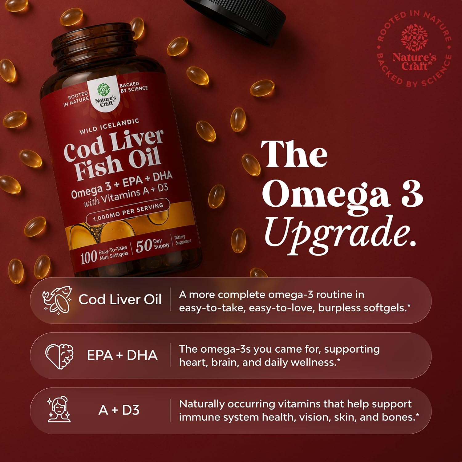 کپسول روغن کبد ماهی امگا ۳، Natures Craft، مدل Total Omega، 1000 میلی‌گرم