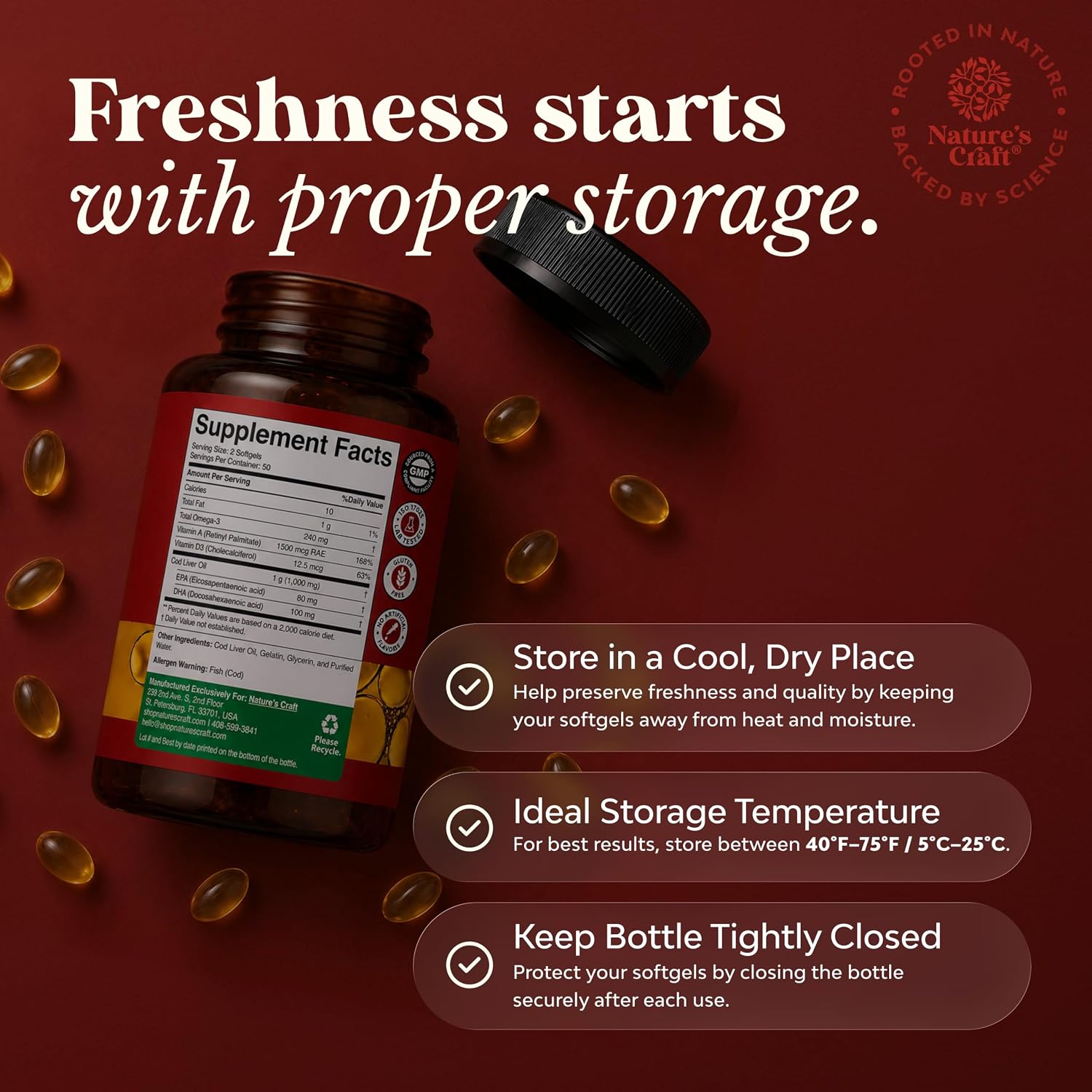 کپسول روغن کبد ماهی امگا ۳، Natures Craft، مدل Total Omega، 1000 میلی‌گرم