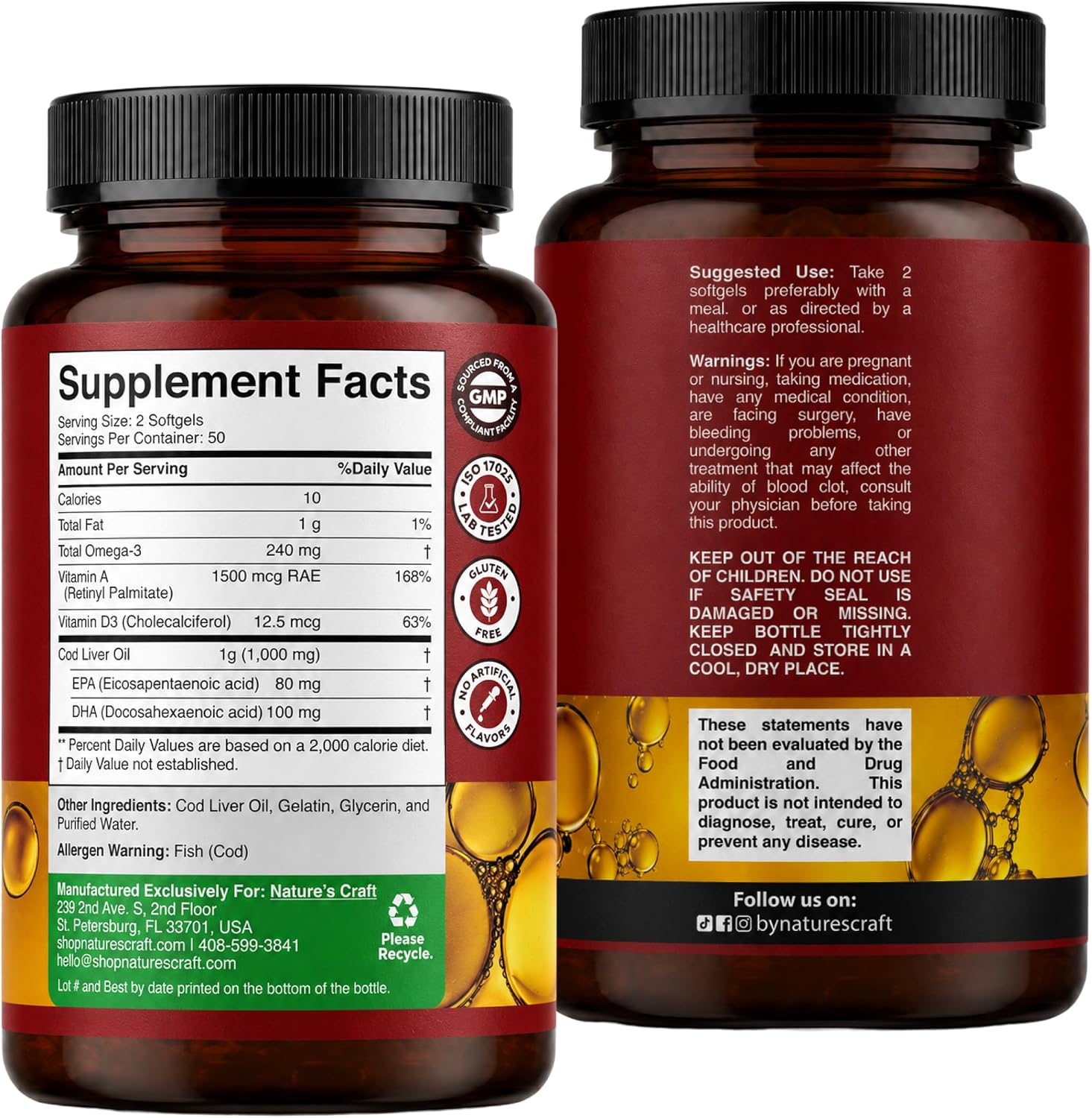 کپسول روغن کبد ماهی امگا ۳، Natures Craft، مدل Total Omega، 1000 میلی‌گرم