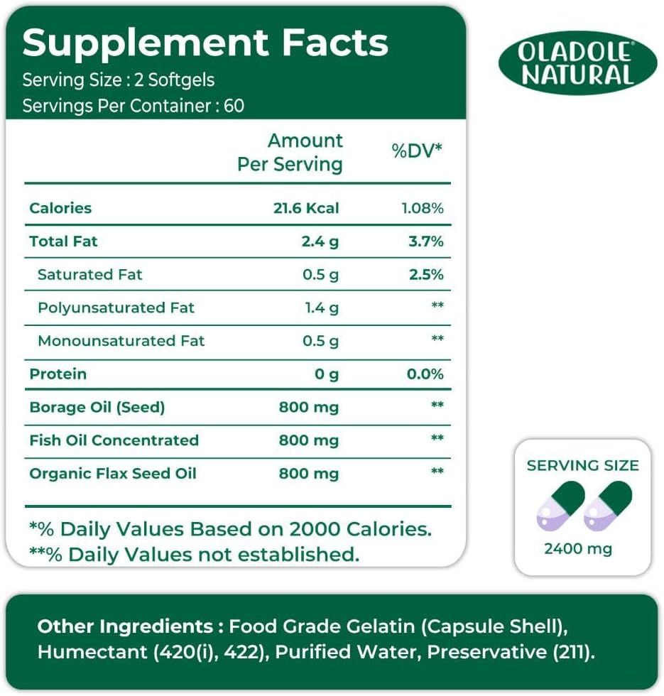 مکمل امگا ۳-۶-۹، Oladole Natural، 120 سافت‌ژل