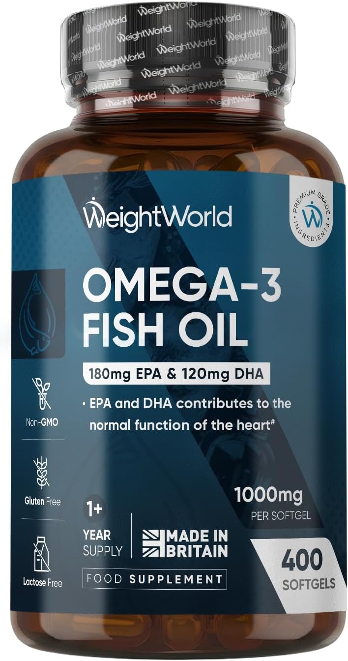 کپسول روغن ماهی امگا ۳، WeightWorld، 1000 میلی‌گرم، EPA 180 میلی‌گرم و DHA 120 میلی‌گرم، 400 سافت‌ژل