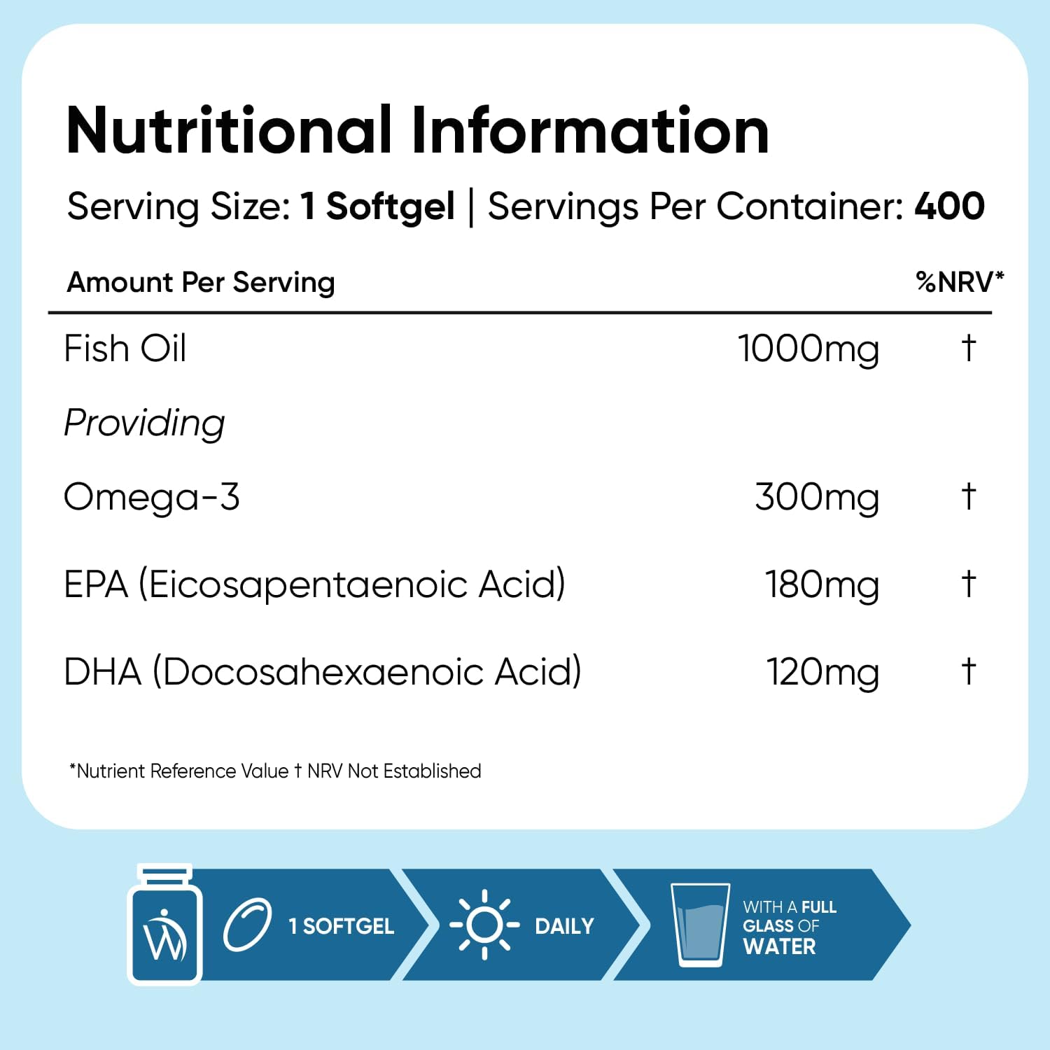 کپسول روغن ماهی امگا ۳، WeightWorld، 1000 میلی‌گرم، EPA 180 میلی‌گرم و DHA 120 میلی‌گرم، 400 سافت‌ژل