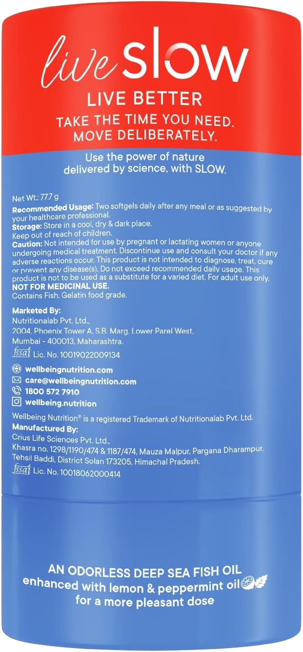 کپسول روغن ماهی امگا ۳، Wellbeing Nutrition، 1240 میلی‌گرم، 60 کپسول
