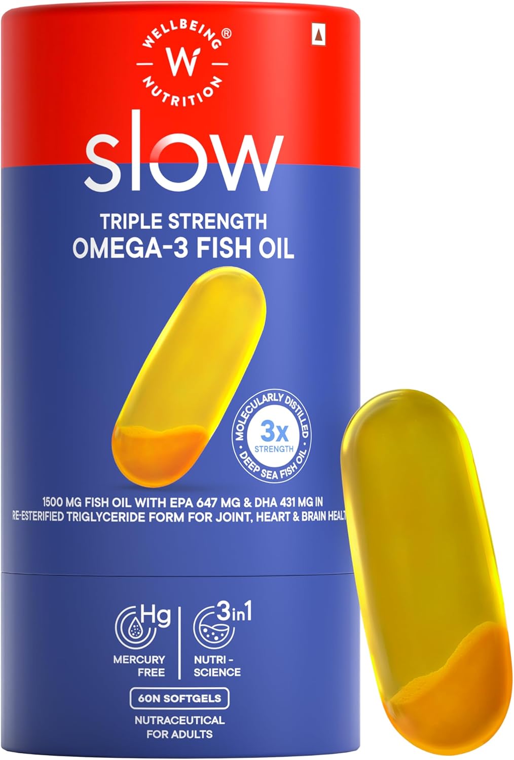 کپسول روغن ماهی امگا ۳، Wellbeing Nutrition، 1240 میلی‌گرم، 60 کپسول