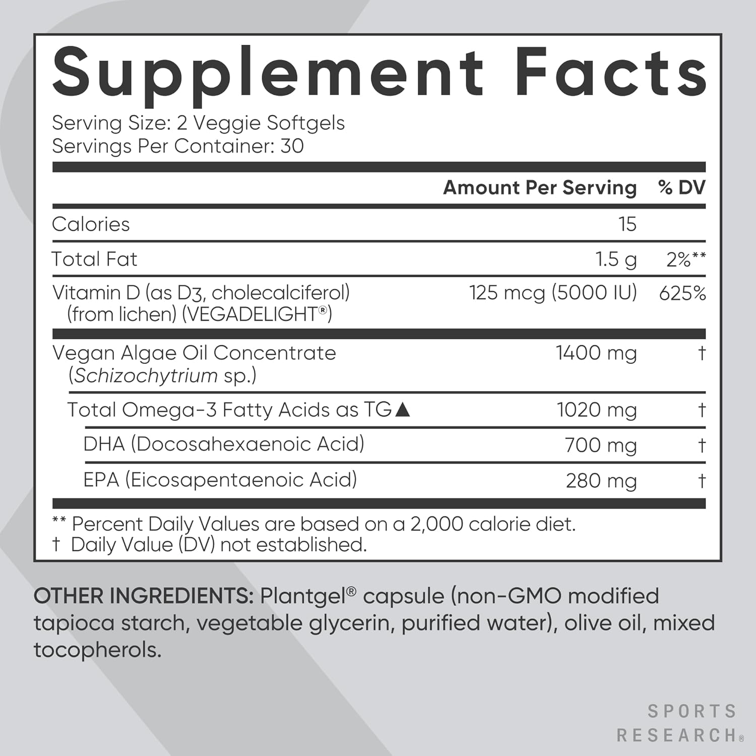 مکمل وگان امگا ۳ روغن جلبک، Sports Research، 3 سافت‌ژل