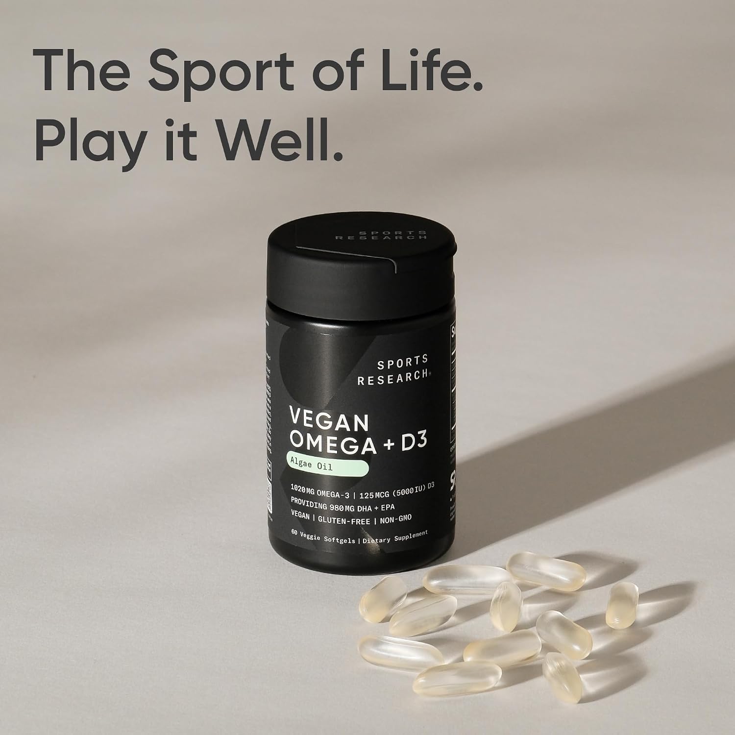 مکمل وگان امگا ۳ روغن جلبک، Sports Research، 3 سافت‌ژل
