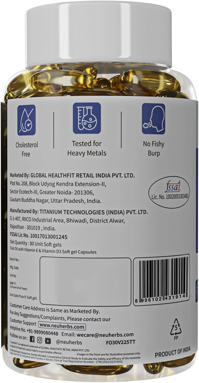 کپسول روغن ماهی امگا ۳، Neuherbs، 30 سافت‌ژل، طعم لیمو
