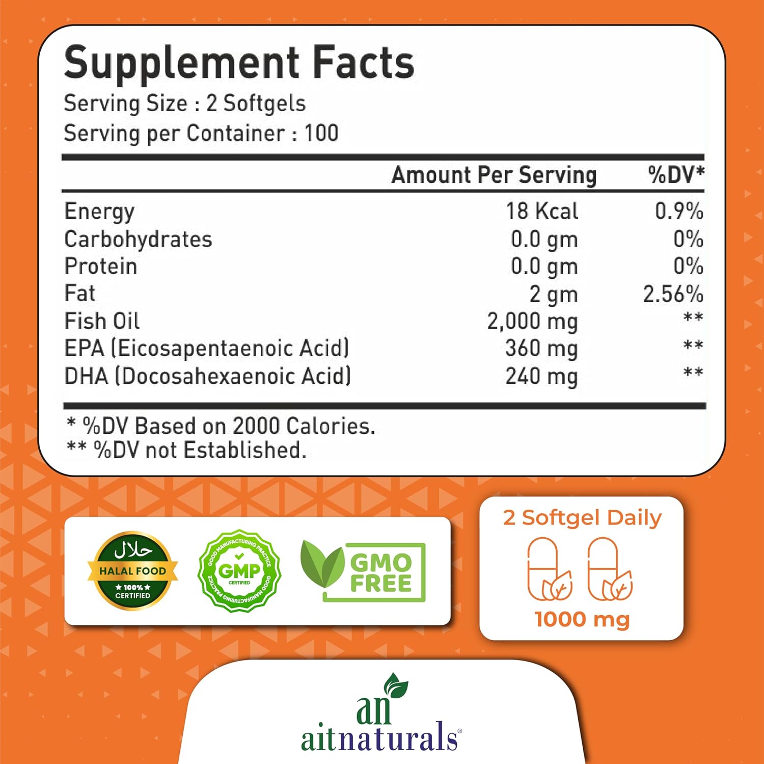کپسول روغن ماهی امگا ۳، aitnaturals، 200 سافت‌ژل