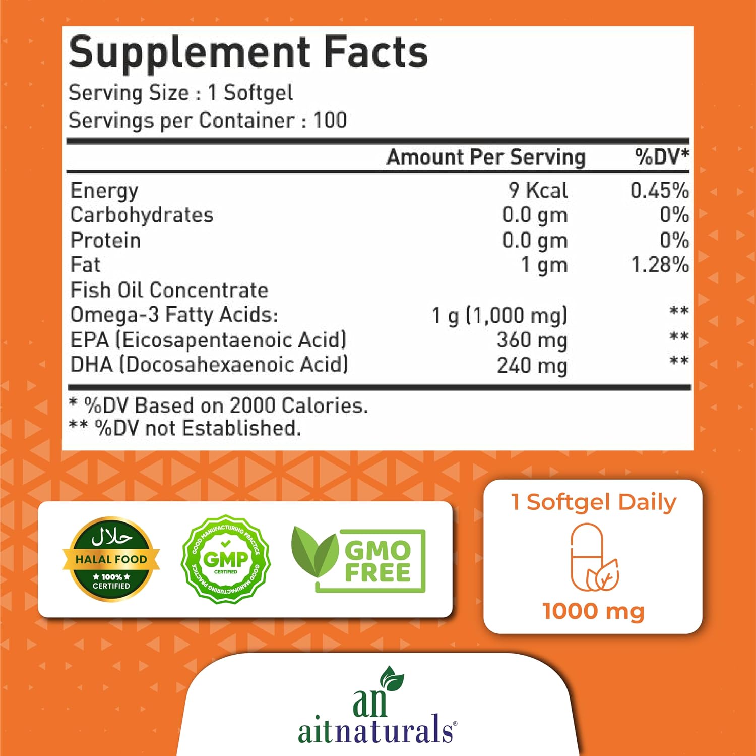 کپسول روغن ماهی امگا ۳، aitnaturals، 100 سافت‌ژل