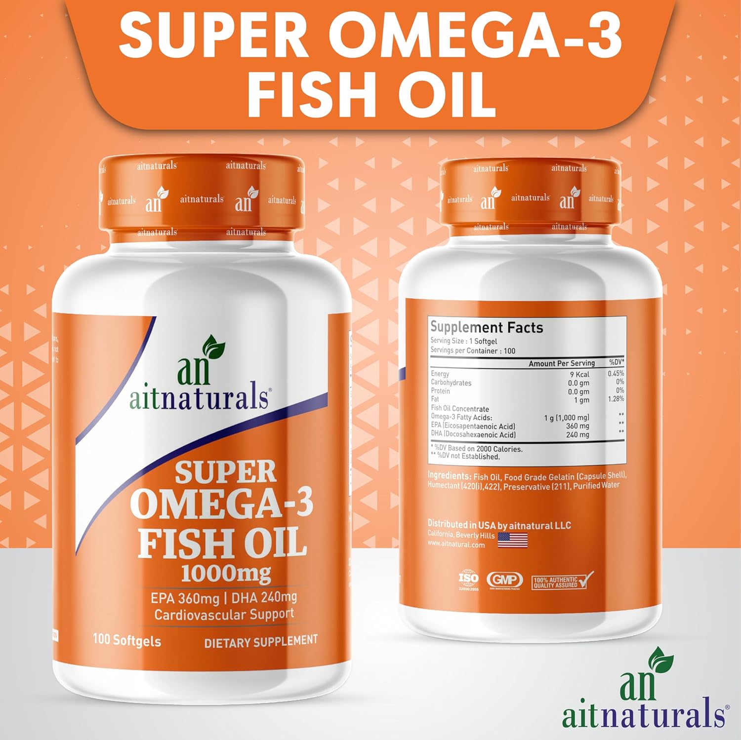 کپسول روغن ماهی امگا ۳، aitnaturals، 100 سافت‌ژل