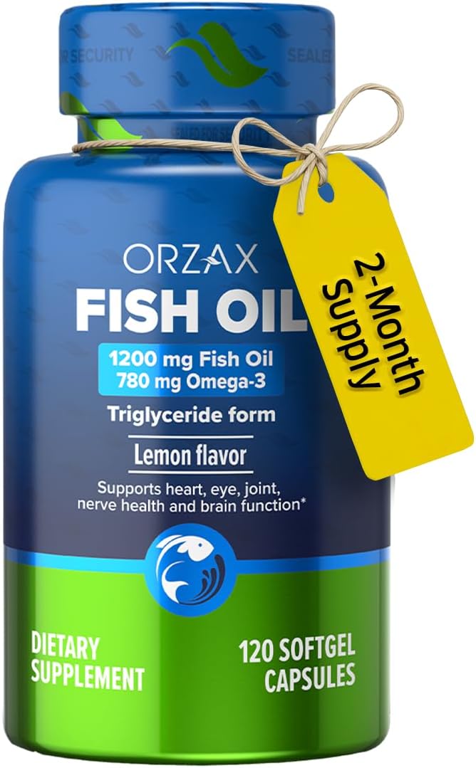 کپسول روغن ماهی امگا ۳، ORZAX، 1200 میلی‌گرم، 120 سافت‌ژل، طعم لیمو