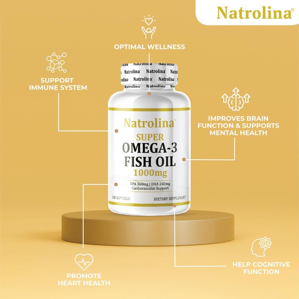 کپسول روغن ماهی امگا ۳، Natrolina، 1000 میلی‌گرم، EPA 360 میلی‌گرم و DHA 240 میلی‌گرم، 100 سافت‌ژل