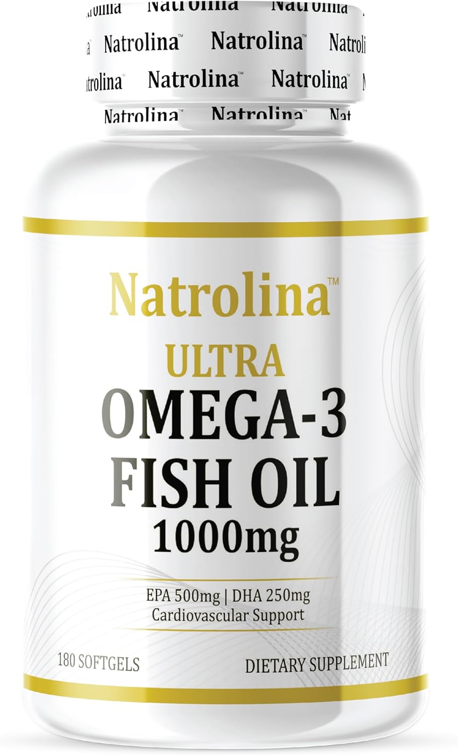 کپسول روغن ماهی امگا ۳، Natrolina، مدل Ultra Omega 3، 1000 میلی‌گرم، EPA 500 میلی‌گرم و DHA 250 میلی‌گرم، 180 سافت‌ژل