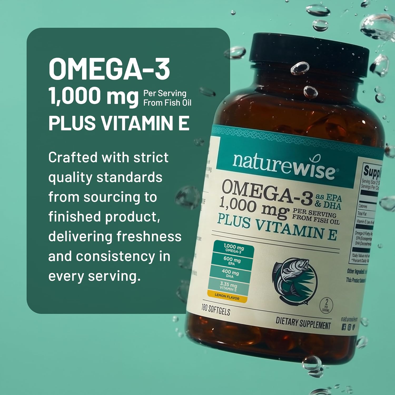 کپسول روغن ماهی امگا ۳، NatureWise، EPA 600 میلی‌گرم و DHA 400 میلی‌گرم، 60 سافت‌ژل، طعم لیمو