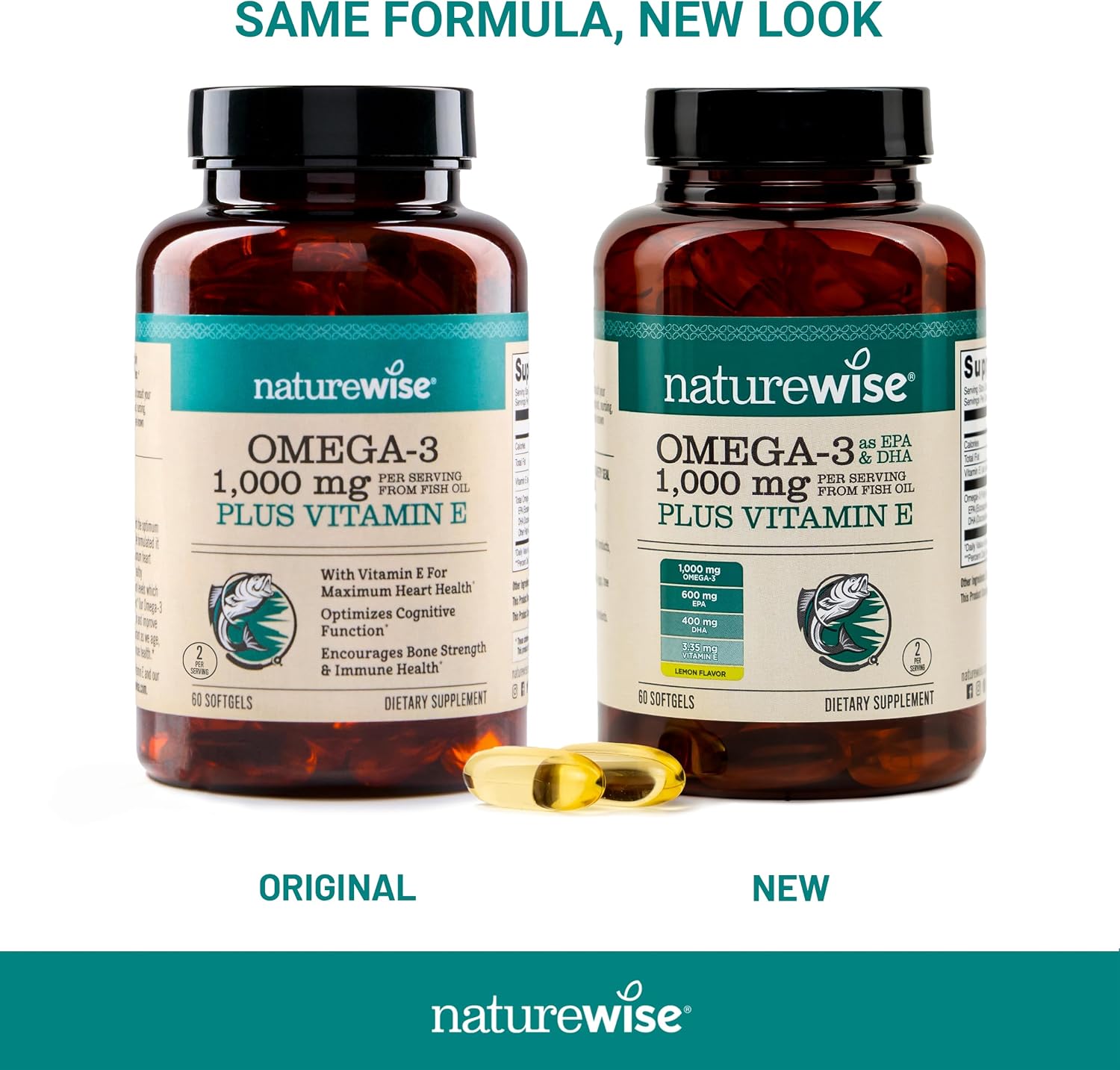 کپسول روغن ماهی امگا ۳، NatureWise، EPA 600 میلی‌گرم و DHA 400 میلی‌گرم، 60 سافت‌ژل، طعم لیمو