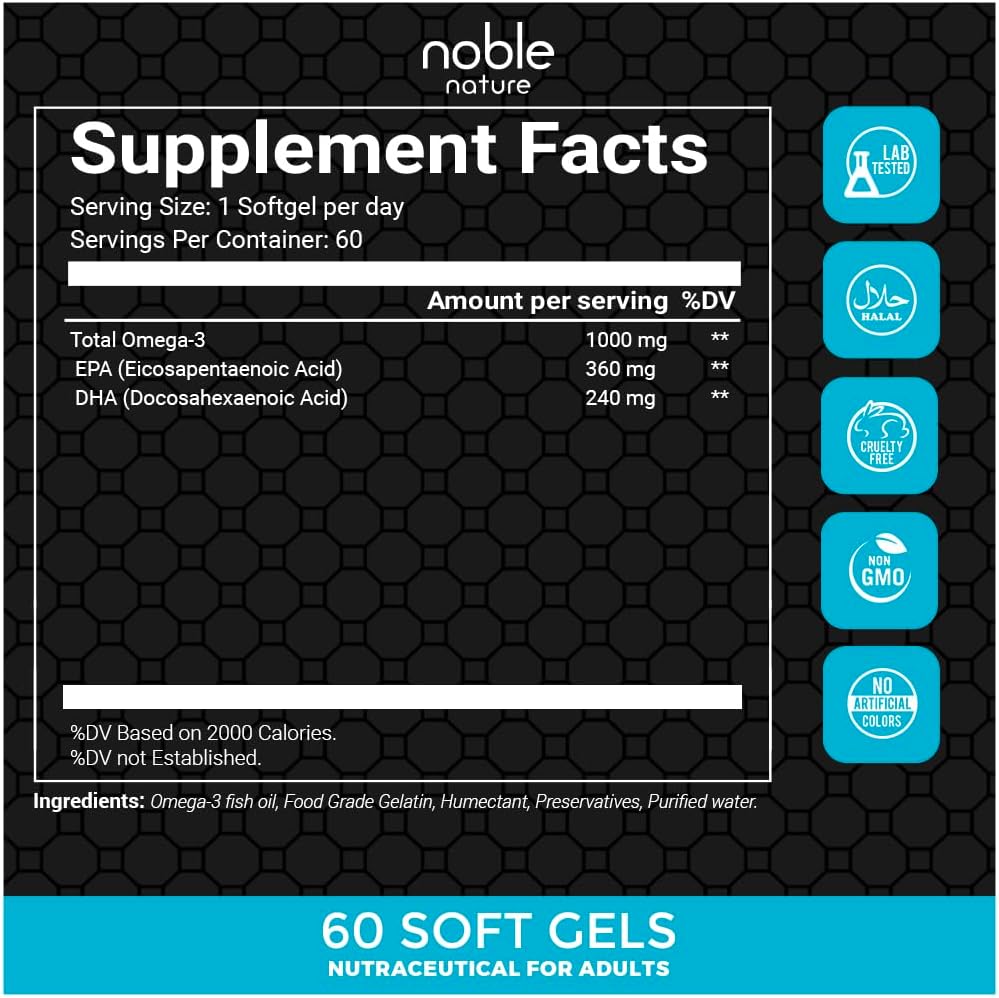 کپسول روغن ماهی امگا ۳، Noble Nature، 60 سافت‌ژل