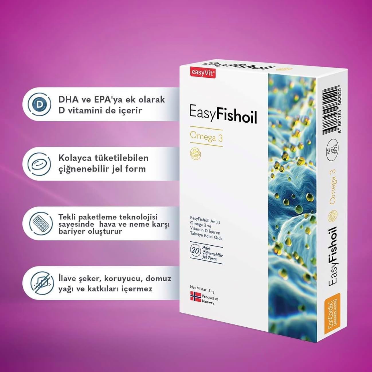 کپسول روغن ماهی امگا ۳، EasyFishoil، مدل EasyFishoil Adult، 30 بسته