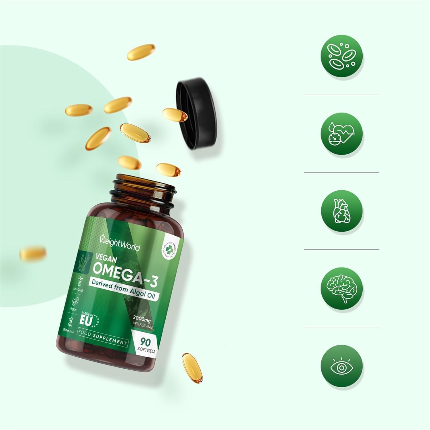 مکمل وگان امگا ۳ روغن جلبک، WeightWorld، 90 سافت‌ژل