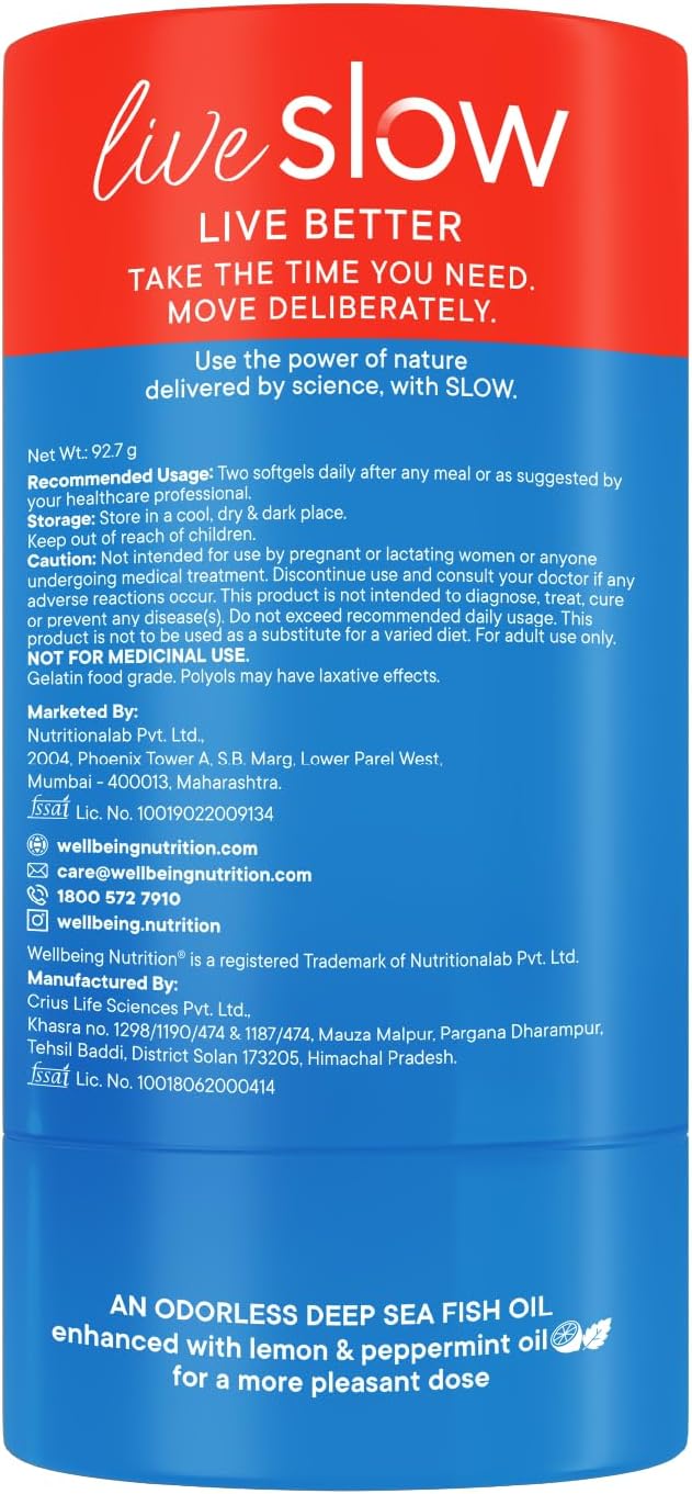 کپسول روغن ماهی امگا ۳، Wellbeing Nutrition، EPA 720 میلی‌گرم و DHA 500 میلی‌گرم، 60 کپسول