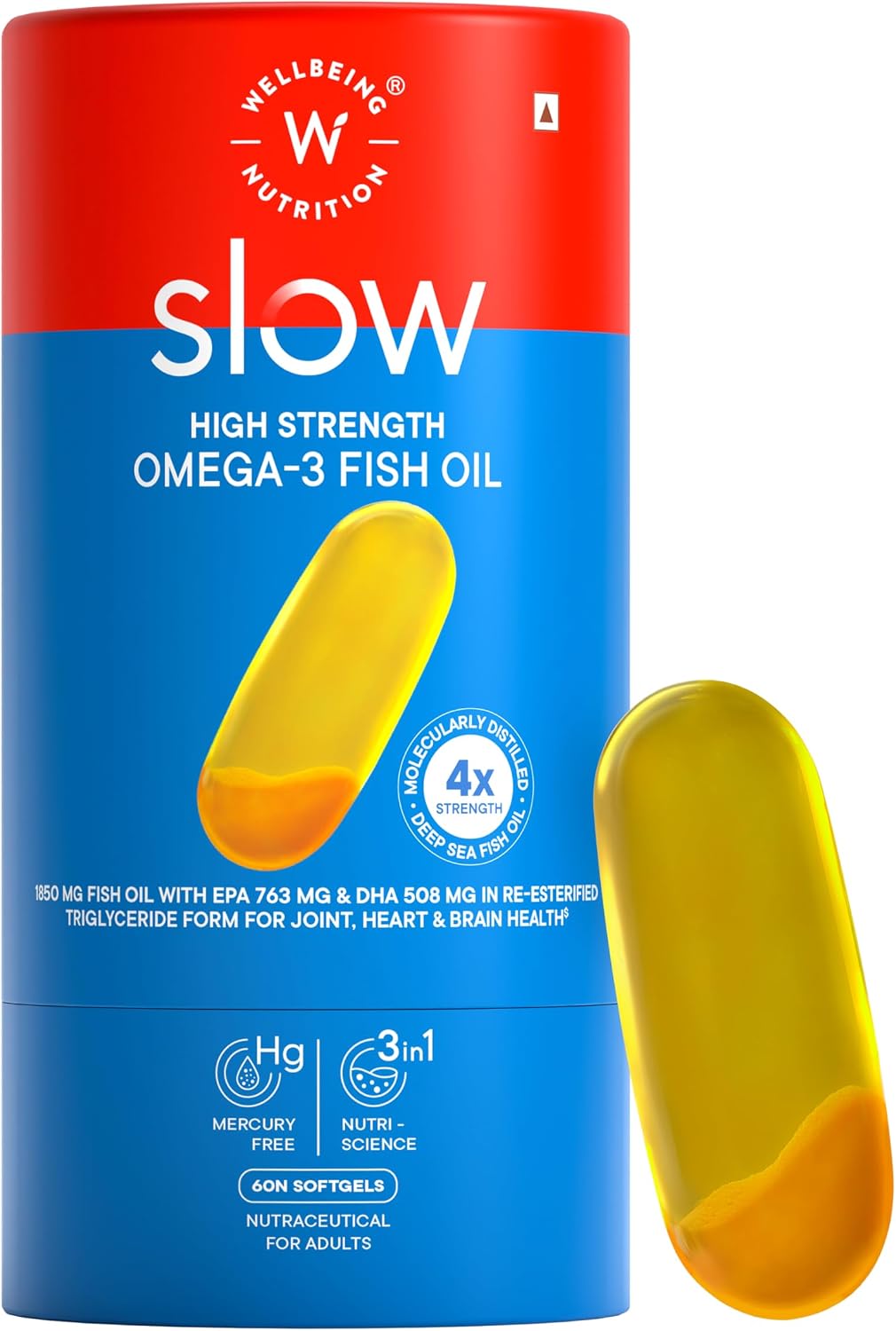 کپسول روغن ماهی امگا ۳، Wellbeing Nutrition، EPA 720 میلی‌گرم و DHA 500 میلی‌گرم، 60 کپسول