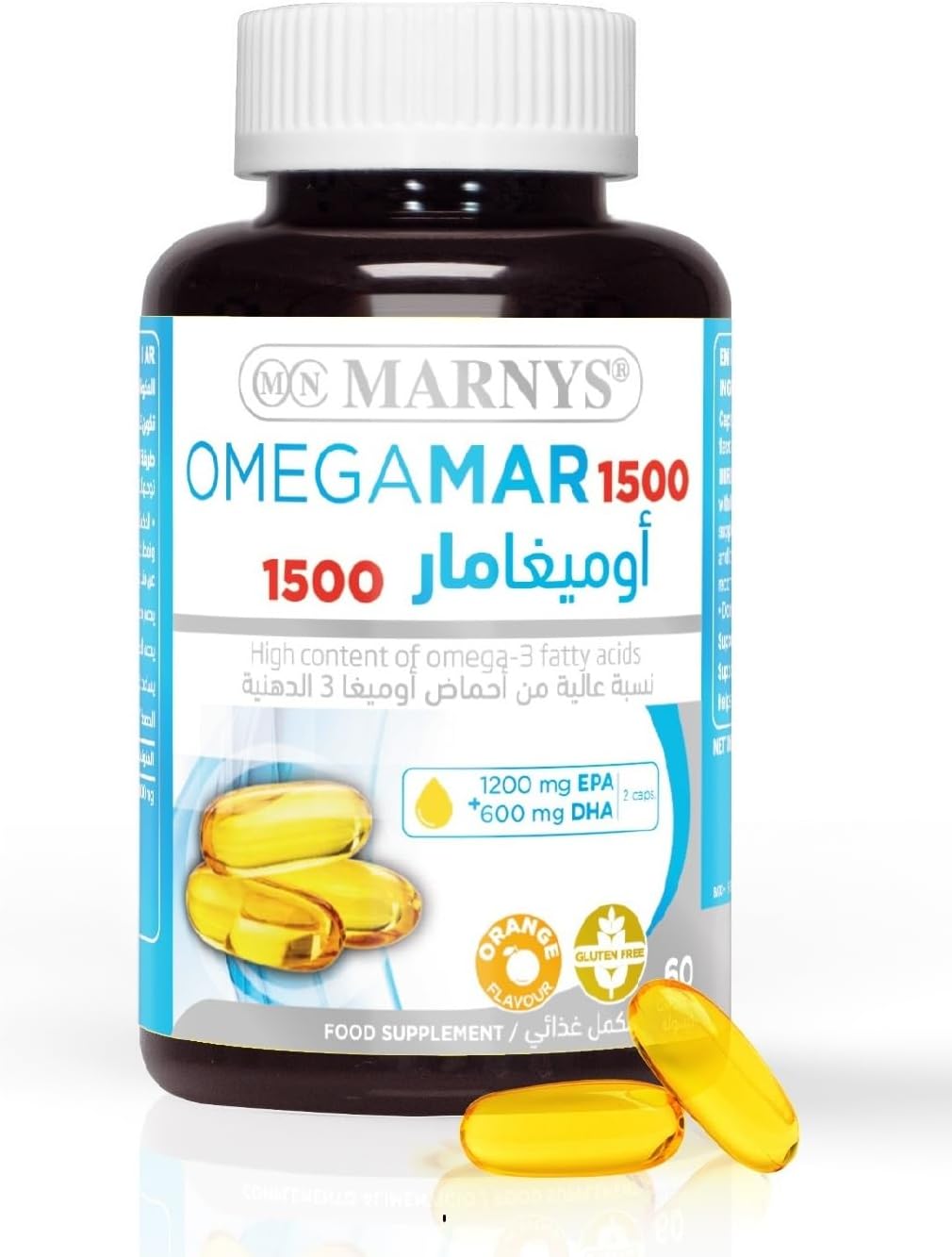 کپسول روغن ماهی امگا ۳، Marnys، EPA 1200 میلی‌گرم و DHA 600 میلی‌گرم، 60 سافت‌ژل