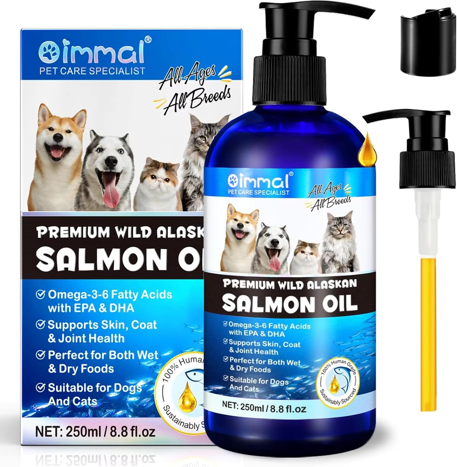 روغن سالمون امگا ۳ برای سگ و گربه، ClickAE Oimmal، 250 میلی‌لیتر