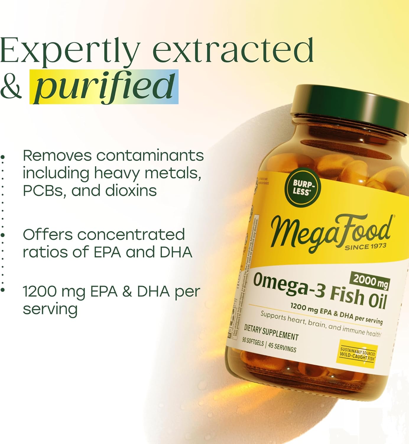 کپسول روغن ماهی امگا ۳، Megafood، 2000 میلی‌گرم، 90 سافت‌ژل، طعم لیمو