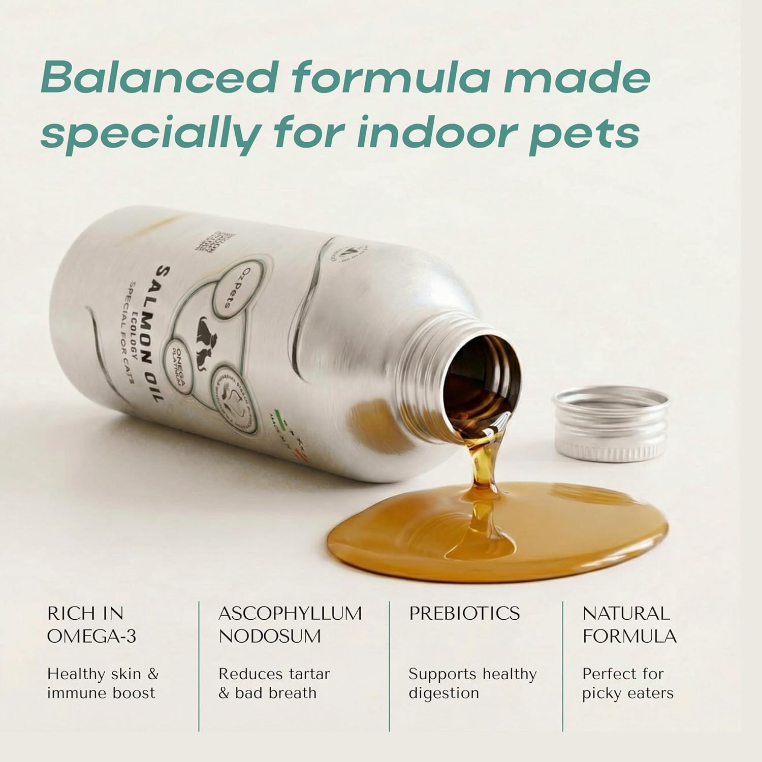 روغن سالمون امگا ۳ برای سگ و گربه، O2Pets، مدل Omega PLATINUM، 50 میلی‌لیتر