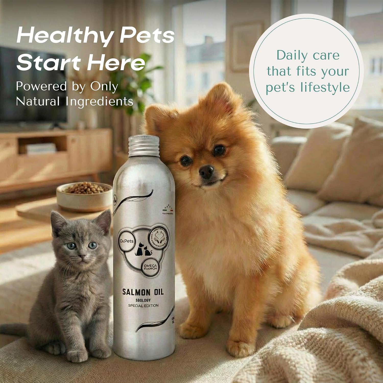 روغن سالمون امگا ۳ برای سگ و گربه، O2Pets، مدل Omega PLATINUM، 50 میلی‌لیتر