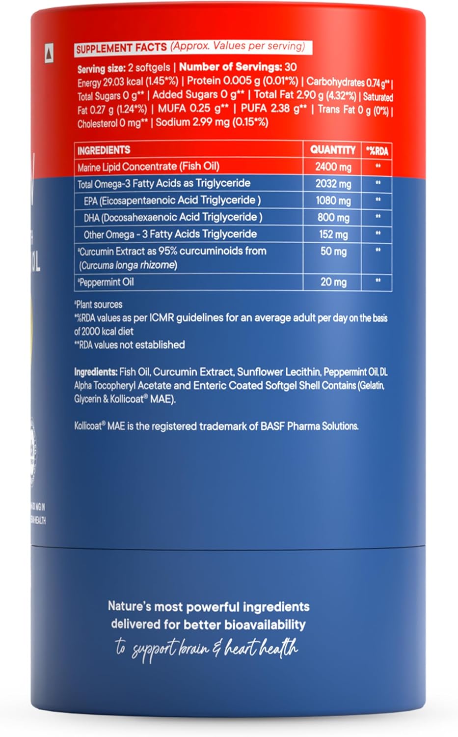 کپسول روغن ماهی امگا ۳، Wellbeing Nutrition، EPA 1080 میلی‌گرم و DHA 800 میلی‌گرم، 60 کپسول