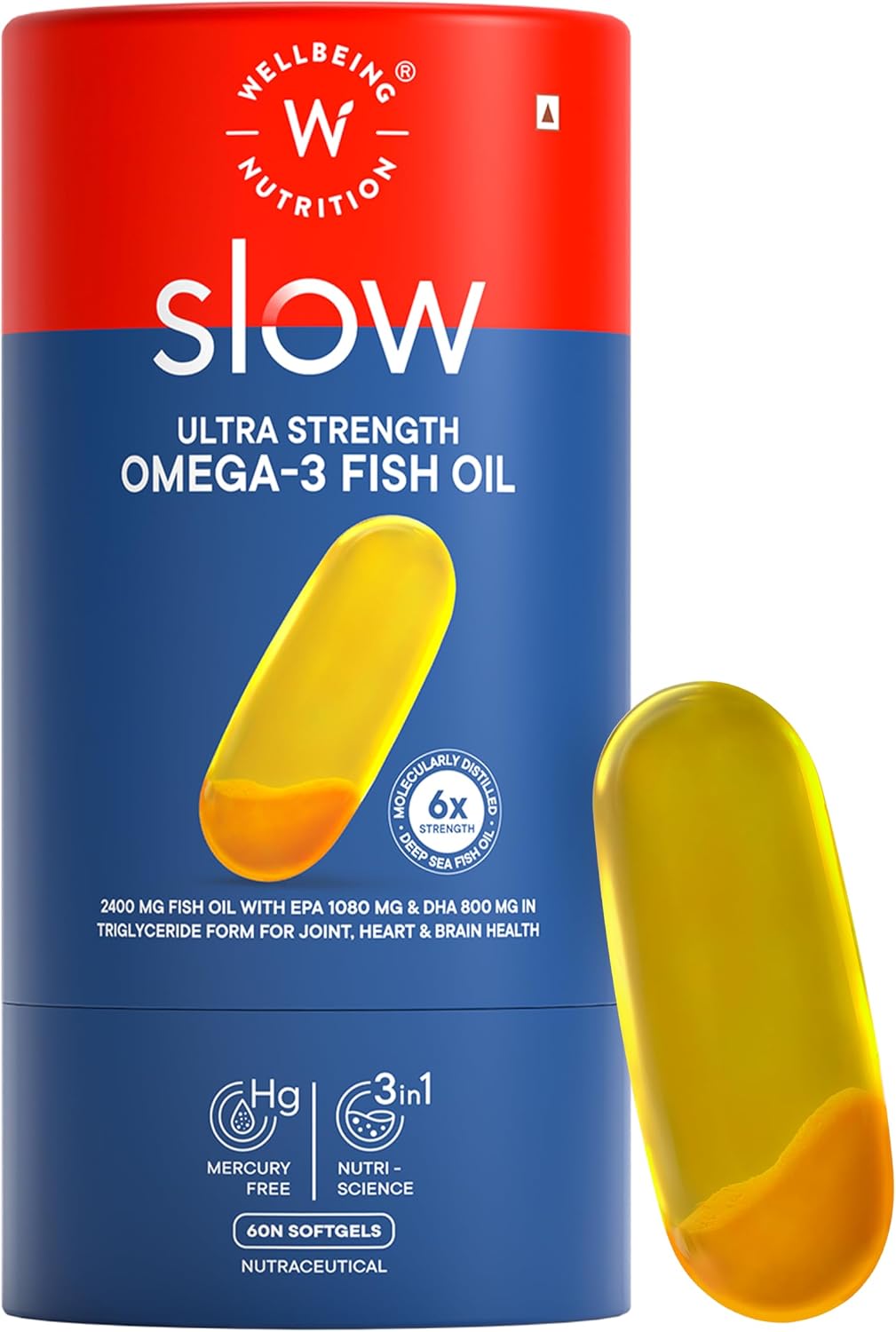 کپسول روغن ماهی امگا ۳، Wellbeing Nutrition، EPA 1080 میلی‌گرم و DHA 800 میلی‌گرم، 60 کپسول