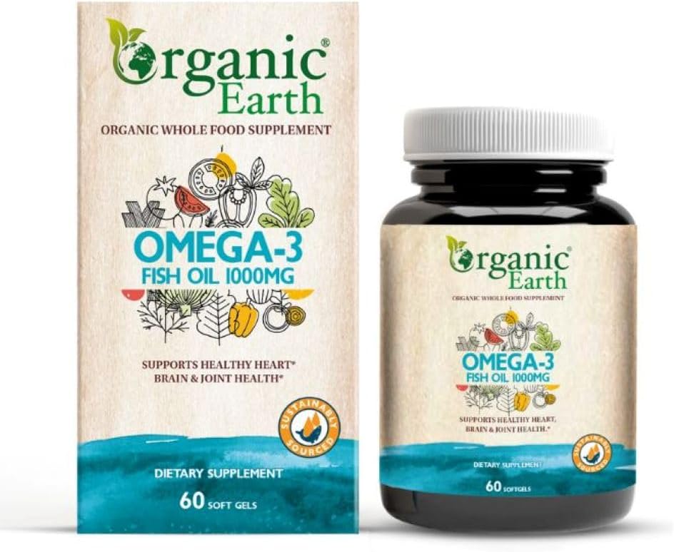 کپسول روغن ماهی امگا ۳، Organic Earth، 1000 میلی‌گرم، 60 سافت‌ژل